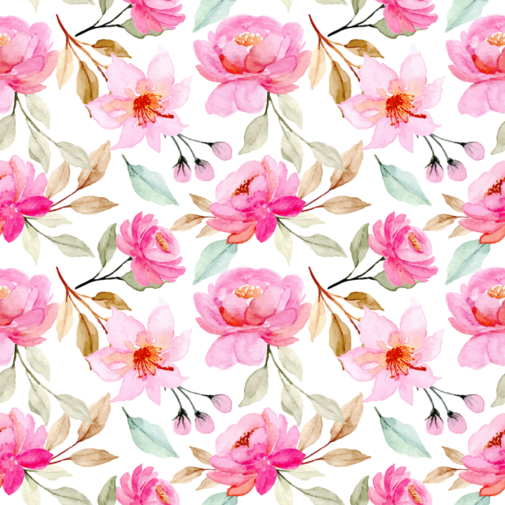 Pink Flower Watercolor Floral Pattern with Soft Pastel Leaves seamless PBR texture preview