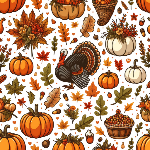 Thanksgiving Pattern Texture with Turkeys, Pumpkins, and Autumn Leaves seamless Thanksgiving PBR texture