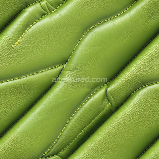 Seamless 3D PBR Texture of Vibrant Green Quilted Leather with Detailed Stitching and Pebbled Grain