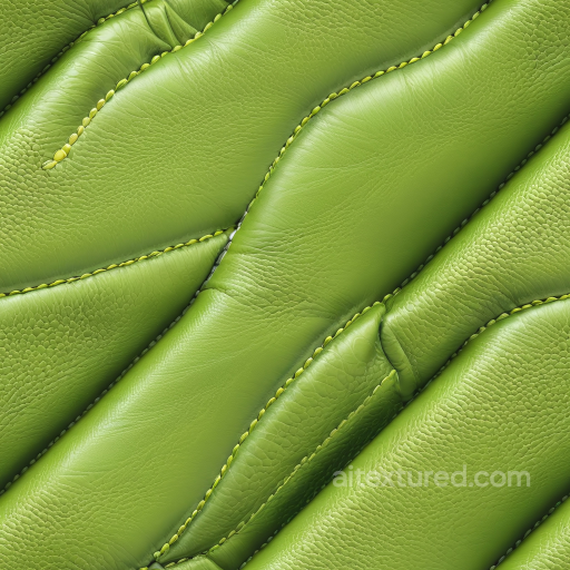 Vibrant Green Quilted Leather Seamless Texture with Detailed Stitching and Pebbled Grain seamless Leather PBR texture
