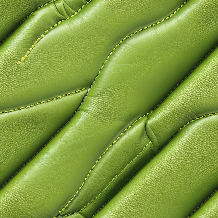 Vibrant Green Quilted Leather with Detailed Stitching and Pebbled Grain seamless PBR texture preview