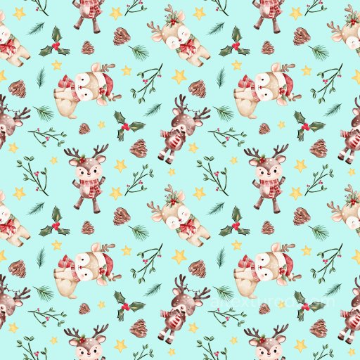 Pattern PBR Texture with Cute Cartoon Reindeer and Festive Botanical Motifs seamless Pattern Bundle PBR texture