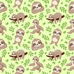 Pattern Bundle - Seamless 3D Pattern PBR Texture Featuring Adorable Sloths and Leaf Motifs on Light Green… texture preview