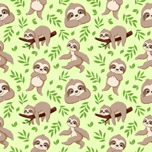 Pattern Bundle - Seamless 3D Pattern PBR Texture Featuring Adorable Sloths and Leaf Motifs on Light Green… texture preview