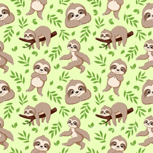 Pattern PBR Texture Featuring Adorable Sloths and Leaf Motifs on Light Green Background seamless Pattern Bundle PBR texture