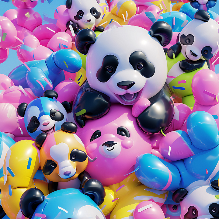 Inflated Vinyl Balloon Featuring Colorful Panda and Bear Figures seamless PBR texture preview