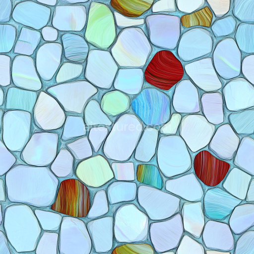Seamless 3D Irregular Stone Mosaic PBR Texture with Blue and Accent Colors texture preview