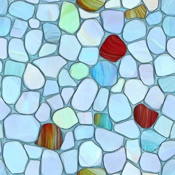 Irregular Stone Mosaic PBR Texture with Blue and Accent Colors Mosaic texture preview