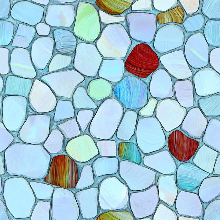Irregular Stone Mosaic with Blue and Accent Colors seamless PBR texture preview