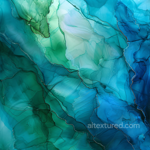 Alcohol Ink PBR Texture Featuring Blue-Green Fluid Waves and Flowing Marbling seamless Alcohol ink PBR texture
