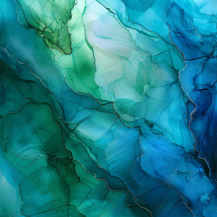 Alcohol Ink Featuring Blue-Green Fluid Waves and Flowing Marbling seamless PBR texture preview