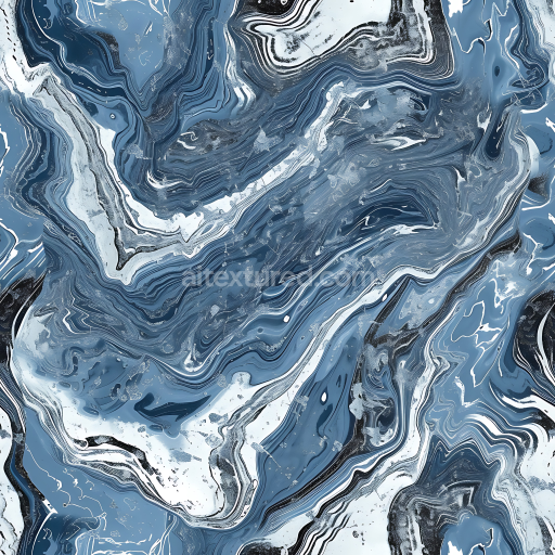 Seamless 3D PBR Texture of Icy Blue and Silver Marble with Fluid Veining