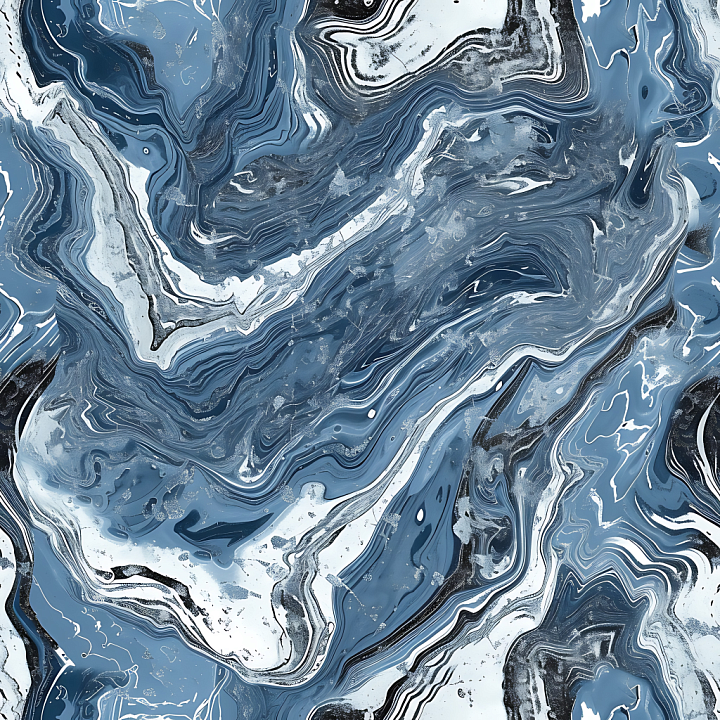 Icy Blue and Silver Marble with Fluid Veining seamless PBR texture preview
