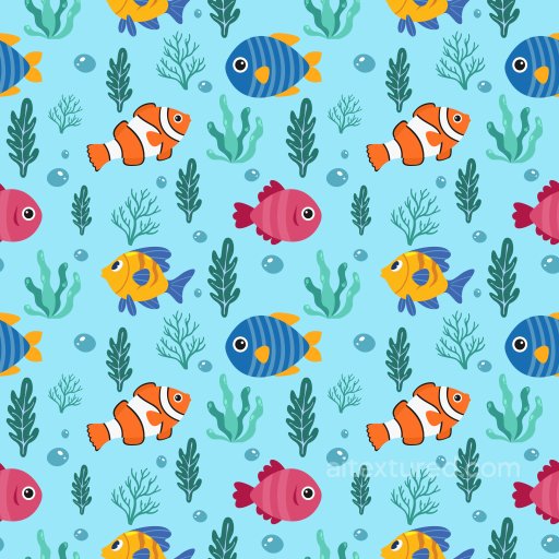 Pattern PBR Texture Featuring Colorful Cartoon Fish and Seaweed Motifs on Blue Background seamless Pattern Bundle PBR texture