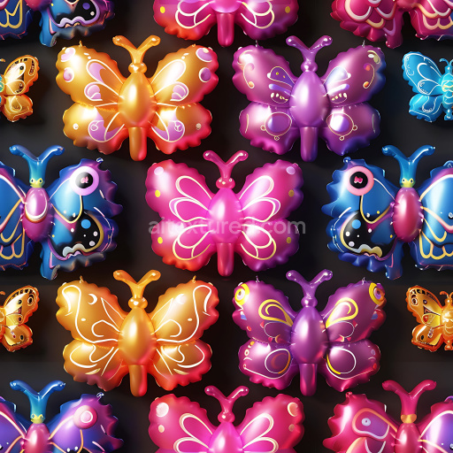 Seamless 3D Inflated Glossy Butterfly Vinyl PBR Texture in Bright Colors