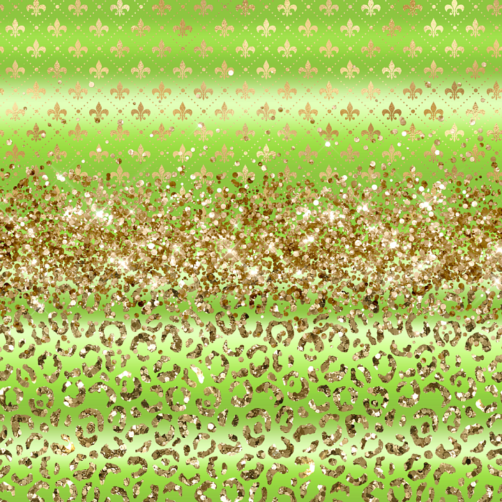 St Patrick of Green Gradient Fabric with Gold Glitter and Floral-Leopar… seamless PBR texture preview