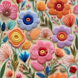 seamless Seamless 3D PBR Texture of Colorful Embroidered Floral Fabric texture 8k free download PBR