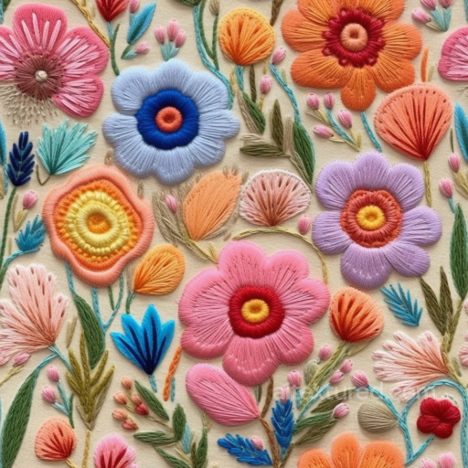 Colorful Embroidered Floral Fabric Seamless Texture seamless Embroidered floral PBR texture