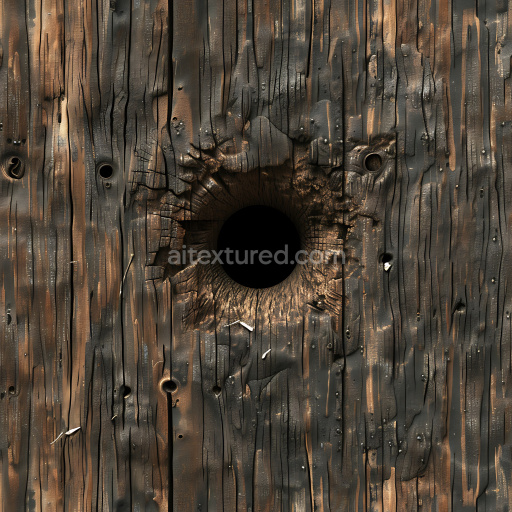 Seamless 3D Burnt Cracked Wood PBR Texture with Deep Holes and Rough Grain