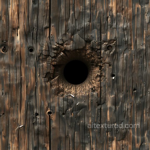 Burnt Cracked Wood PBR Texture with Deep Holes and Rough Grain seamless Cracked & Holes PBR texture
