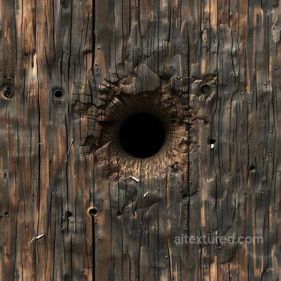 Burnt Cracked Wood PBR Texture with Deep Holes and Rough Grain Cracked & Holes texture preview