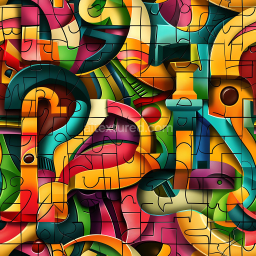Seamless 3D PBR Texture of Colorful Abstract Graffiti Art with Bold Shapes