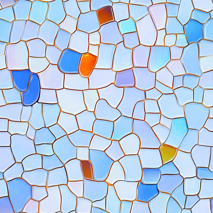 Mosaic Featuring Soft Blue Ceramic Tiles with Irregular Shapes seamless PBR texture preview