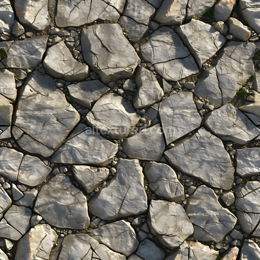 Seamless 3D Stone PBR Texture Featuring Cracked Flat Rocky Ground with Small Gravel