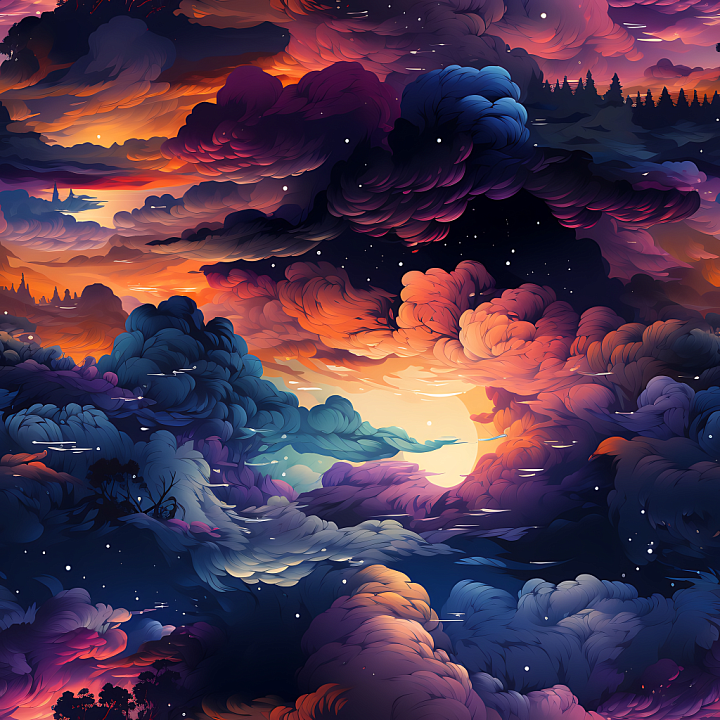 Space Featuring Vibrant Cosmic Nebula Clouds and Stellar Glow seamless PBR texture preview
