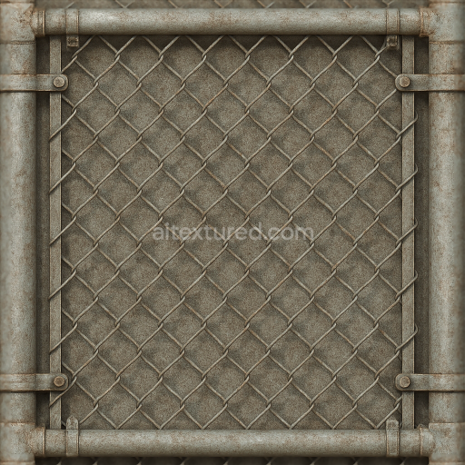 Seamless 8k 3d texture pbr chain link gate with galvanized metal and wire mesh corroded metal detail