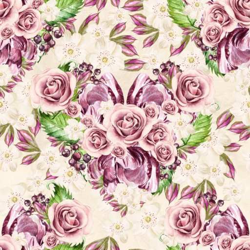 Seamless 3D PBR Texture Featuring Delicate Watercolor Roses and Floral Arrangement