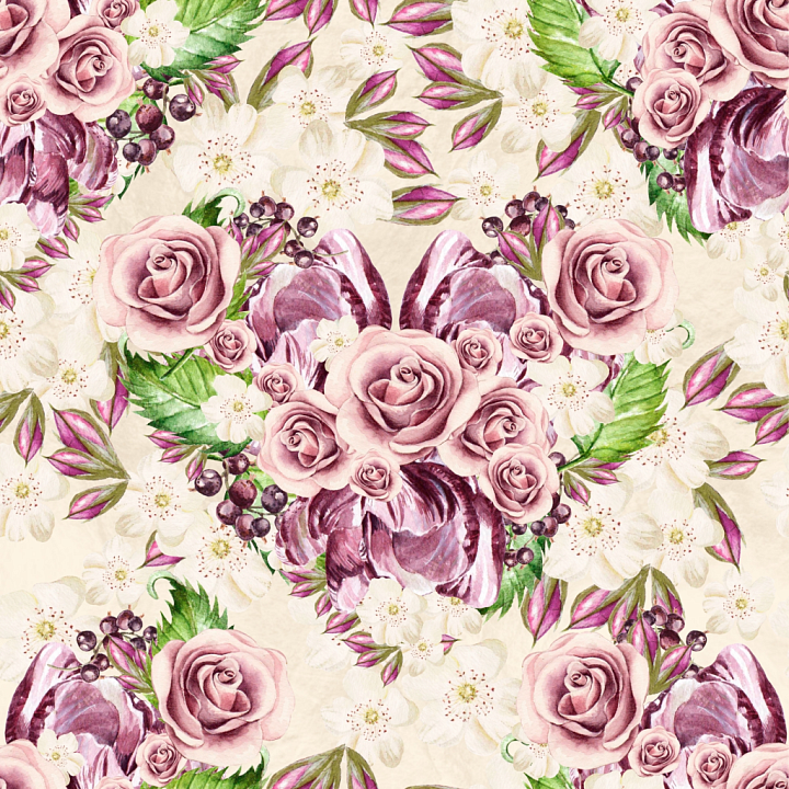 Featuring Delicate Watercolor Roses and Floral Arrangement seamless PBR texture preview