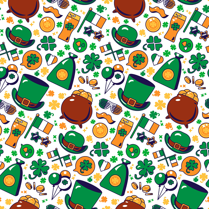 with St Patrick Symbols and Colorful Icons seamless PBR texture preview