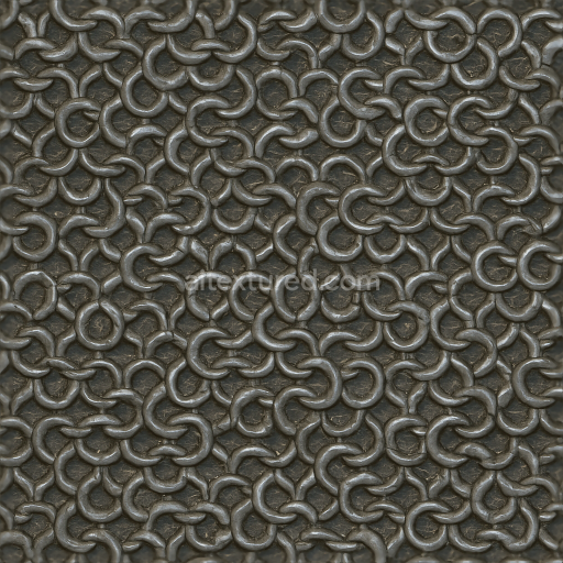 Seamless 3d texture pbr 8k of chainmail shirt with scratched metal and riveted rings