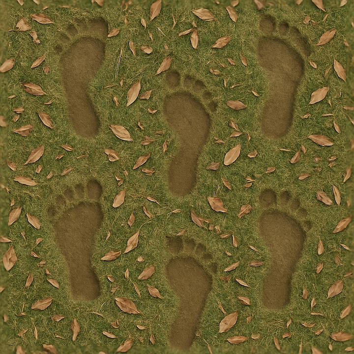 of Grass Footprints with Organic Debris seamless PBR texture preview