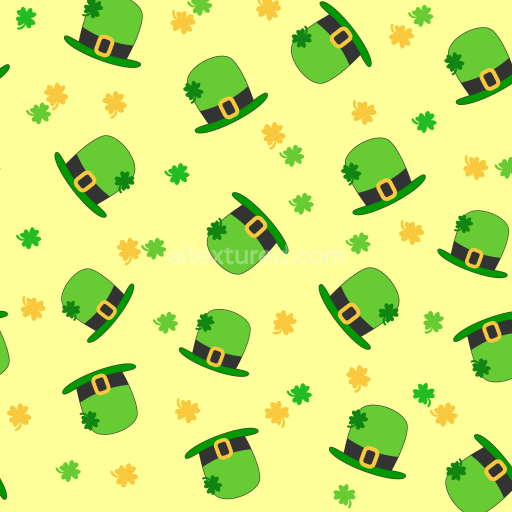 Seamless 3D PBR Texture with Cartoon Green Leprechaun Hats & Clovers