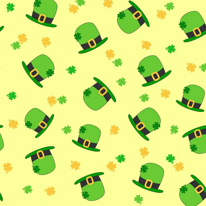with Cartoon Green Leprechaun Hats & Clovers seamless PBR texture preview
