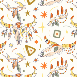 seamless Seamless 3D PBR Texture Featuring Boho-Style Animal Skulls and Tribal Motifs texture 8k free download PBR