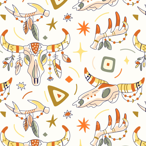 Featuring Boho-Style Animal Skulls and Tribal Motifs seamless Boho Seamless PBR texture