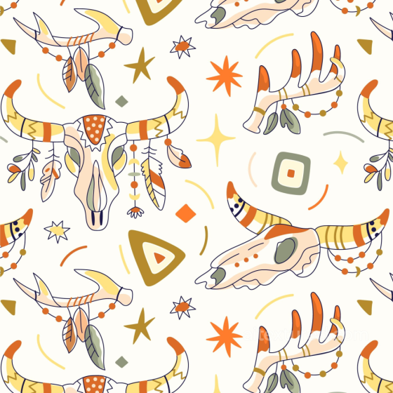 Featuring Boho-Style Animal Skulls and Tribal Motifs Boho Seamless texture preview