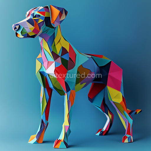 Seamless 3D PBR Texture of Multicolor Geometric Dog Origami Pattern