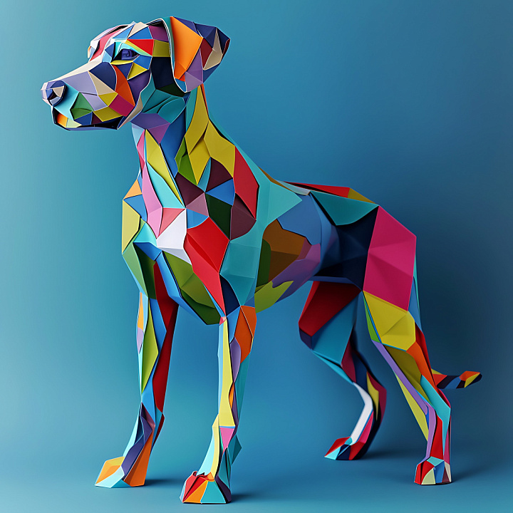 Animal of Multicolor Geometric Dog Origami Pattern seamless PBR texture preview