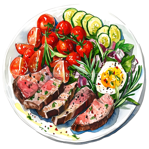 Greek Lamb Salad Breakfast Plate with Fresh Vegetables and Herbs