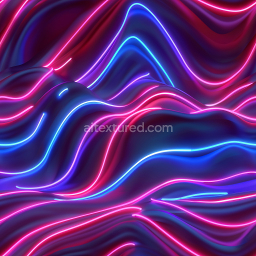 Seamless 3D PBR Glossy Neon Wave Texture with Blue and Pink Light Streaks