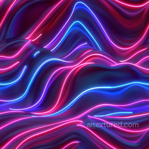 Seamless 3D PBR Glossy Neon Wave Texture with Blue and Pink Light Streaks texture preview