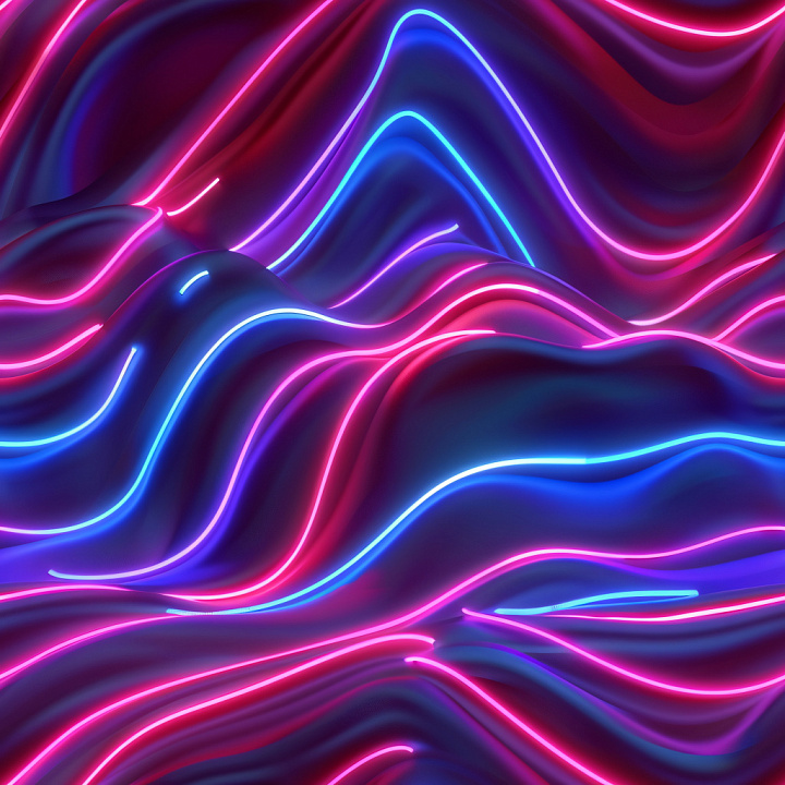 Glossy Neon Wave with Blue and Pink Light Streaks seamless PBR texture preview