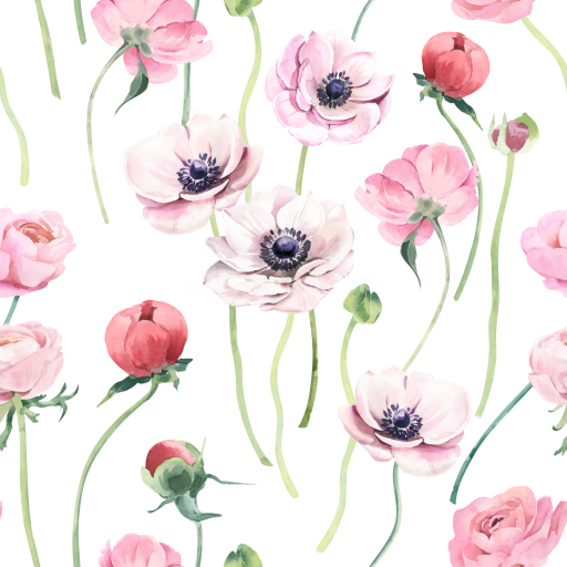 Seamless Pink Flower 3D PBR Texture with Delicate Watercolor Floral Pattern