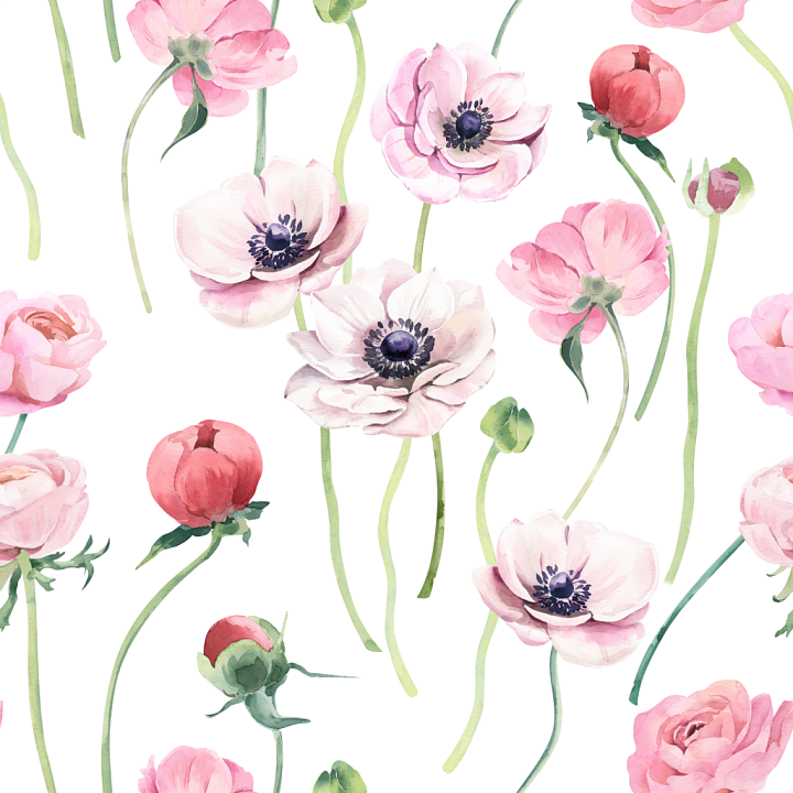 Pink Flower with Delicate Watercolor Floral Pattern seamless PBR texture preview