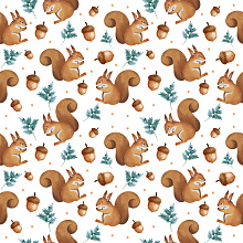 Seamless 3D Pattern PBR Texture with Hand-Painted Squirrel Motifs and Forest Elements texture preview