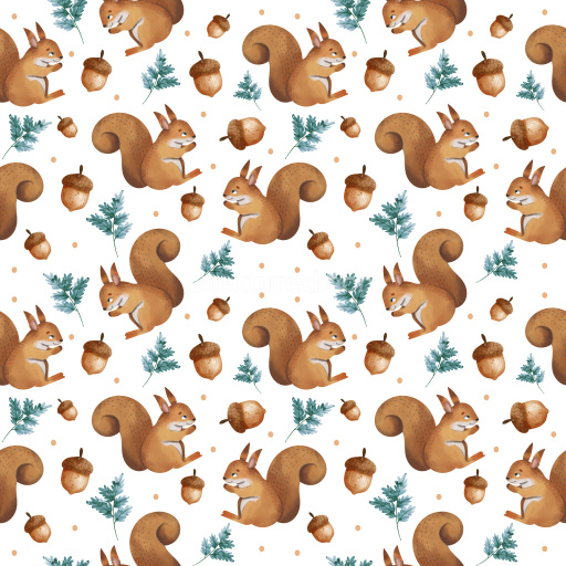 Pattern Bundle - Seamless 3D Pattern PBR Texture with Hand-Painted Squirrel Motifs and Forest Elements texture preview